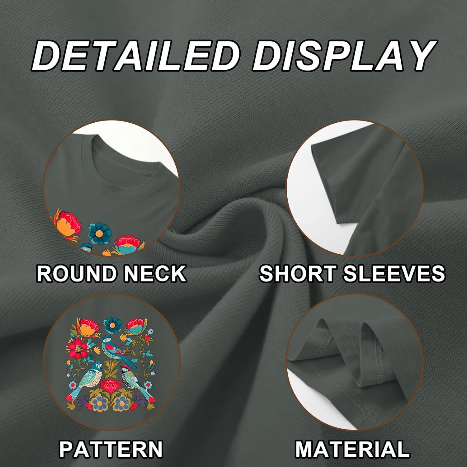Vintage Flower Shirt for Women Boho Floral Wildflower Cute Graphic Tees Bird Cottagecore Print T Shirts Casual Tops