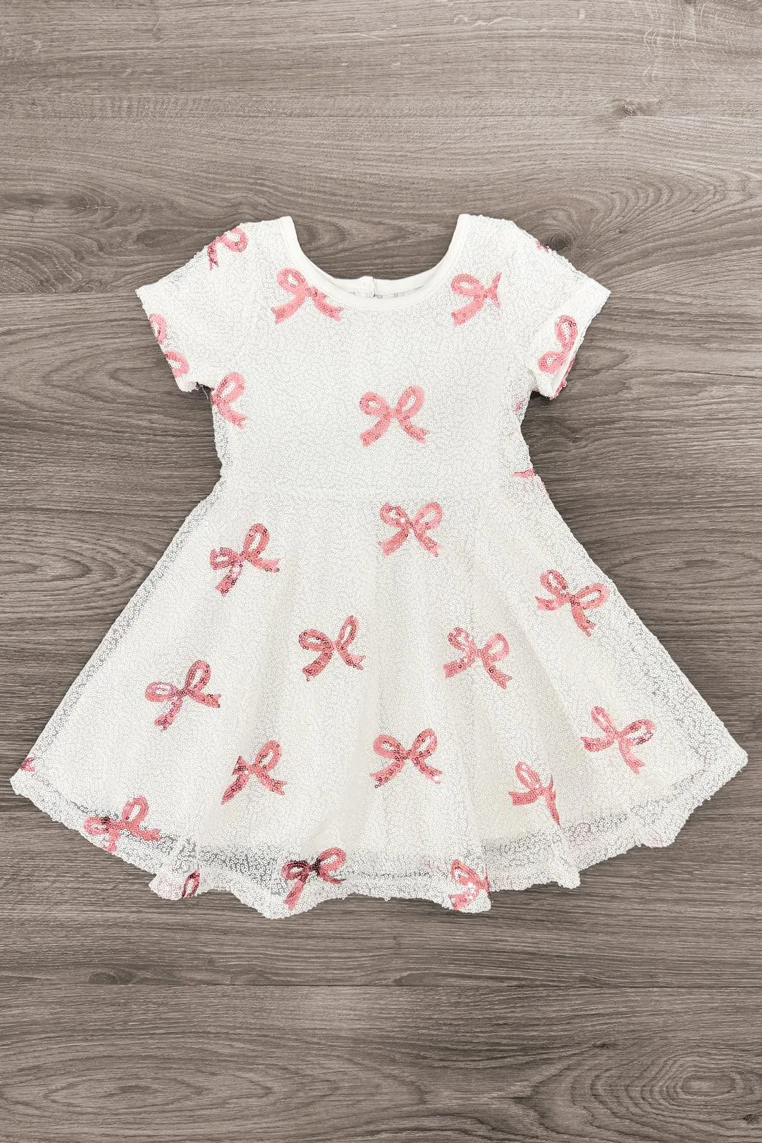 White & Pink Sequin Bow Dress