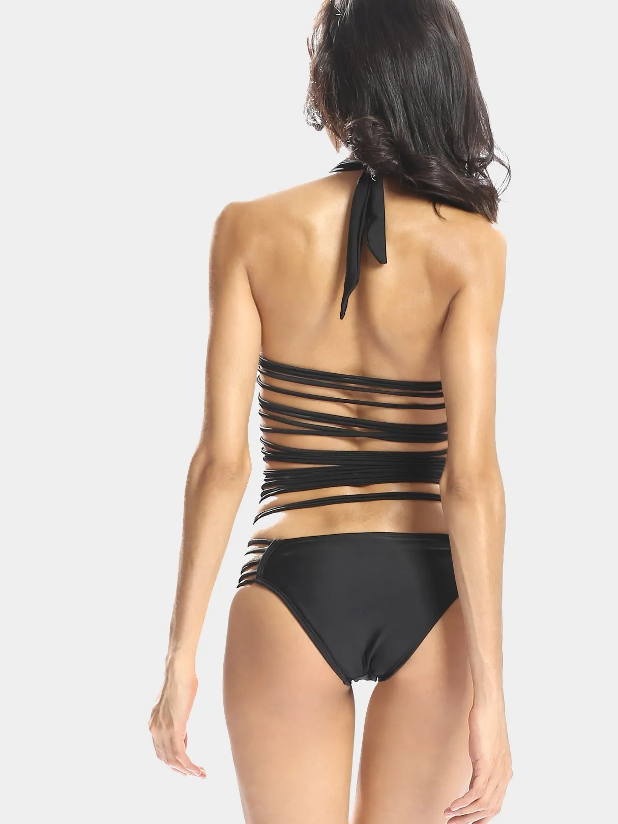 Wholesale Black Halter Sleeveless Cut Out One-Pieces