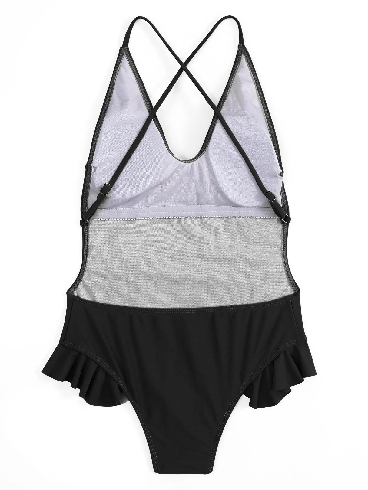Wholesale Black Halter Sleeveless Plain Backless Flounced Hem One-Pieces Swimwears