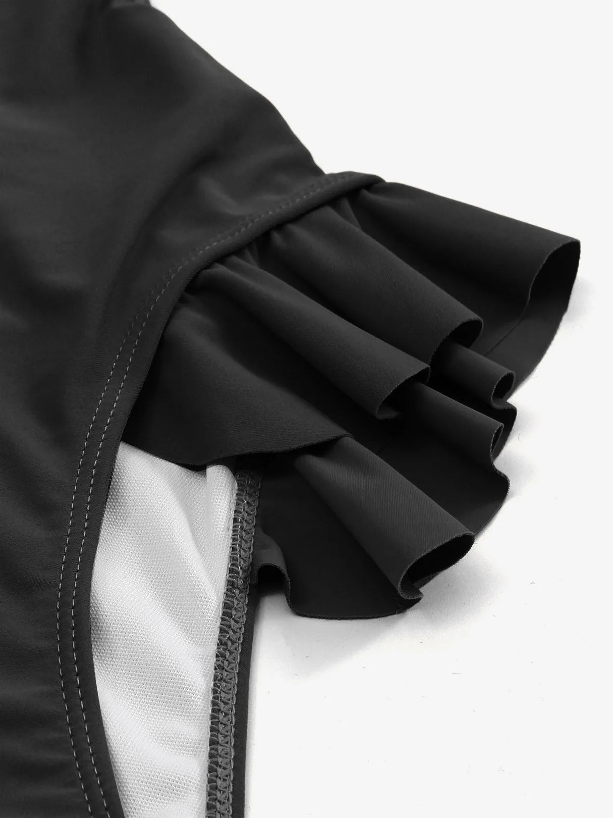 Wholesale Black Halter Sleeveless Plain Backless Flounced Hem One-Pieces Swimwears