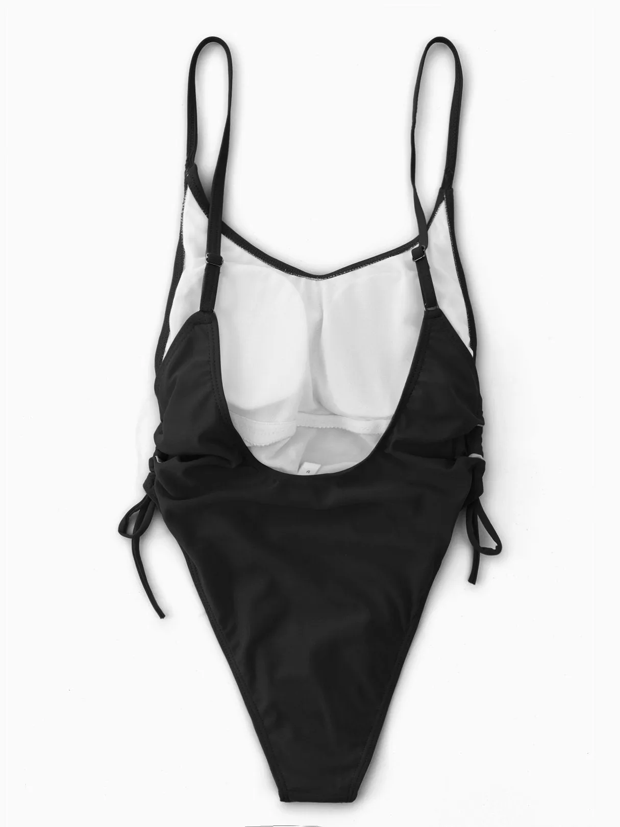 Wholesale Black V-Neck Sleeveless Plain Lace-Up One-Pieces Swimwears