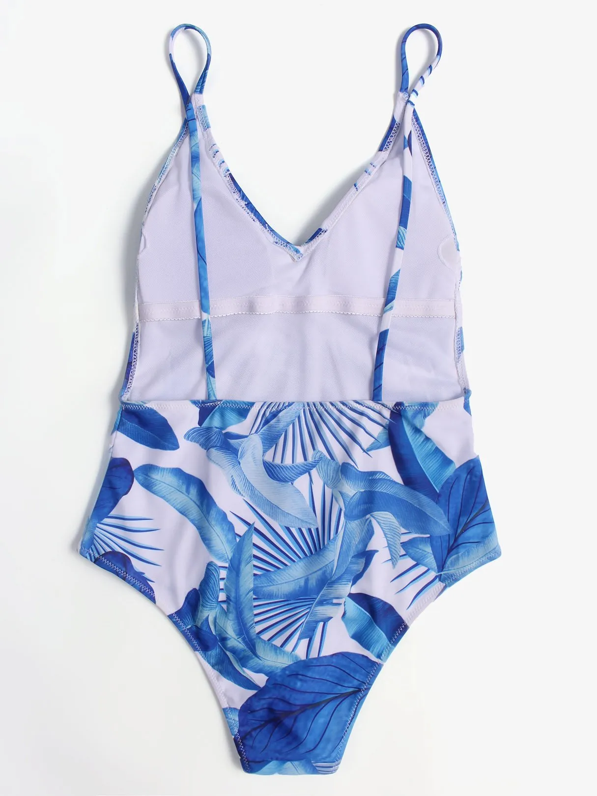 Wholesale Blue Deep V Neck Sleeveless Printed Backless Spaghetti Strap One-Pieces Swimwears