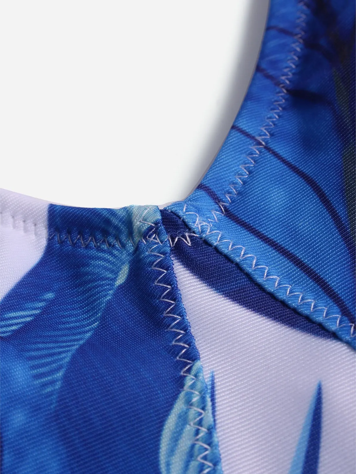 Wholesale Blue Deep V Neck Sleeveless Printed Backless Spaghetti Strap One-Pieces Swimwears