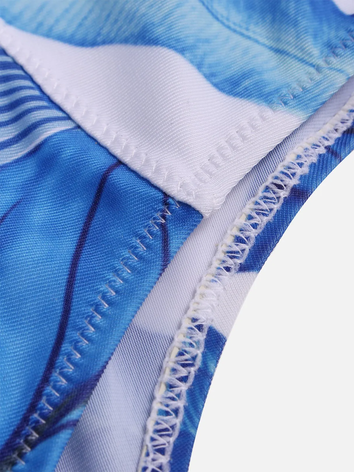 Wholesale Blue Deep V Neck Sleeveless Printed Backless Spaghetti Strap One-Pieces Swimwears