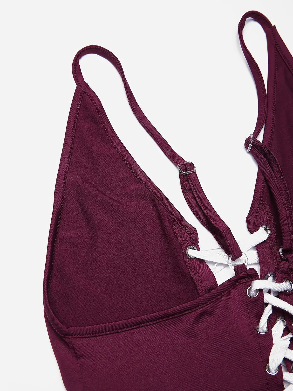 Wholesale Burgundy V-Neck Sleeveless Backless Lace-Up One-Piece Swimsuit