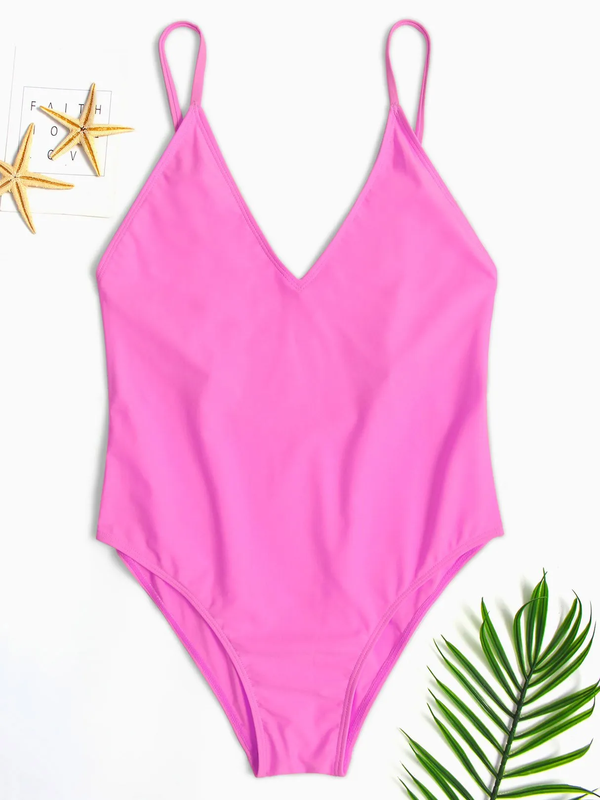 Wholesale Deep V Neck Plain Spaghetti Strap One-Pieces Swimwear