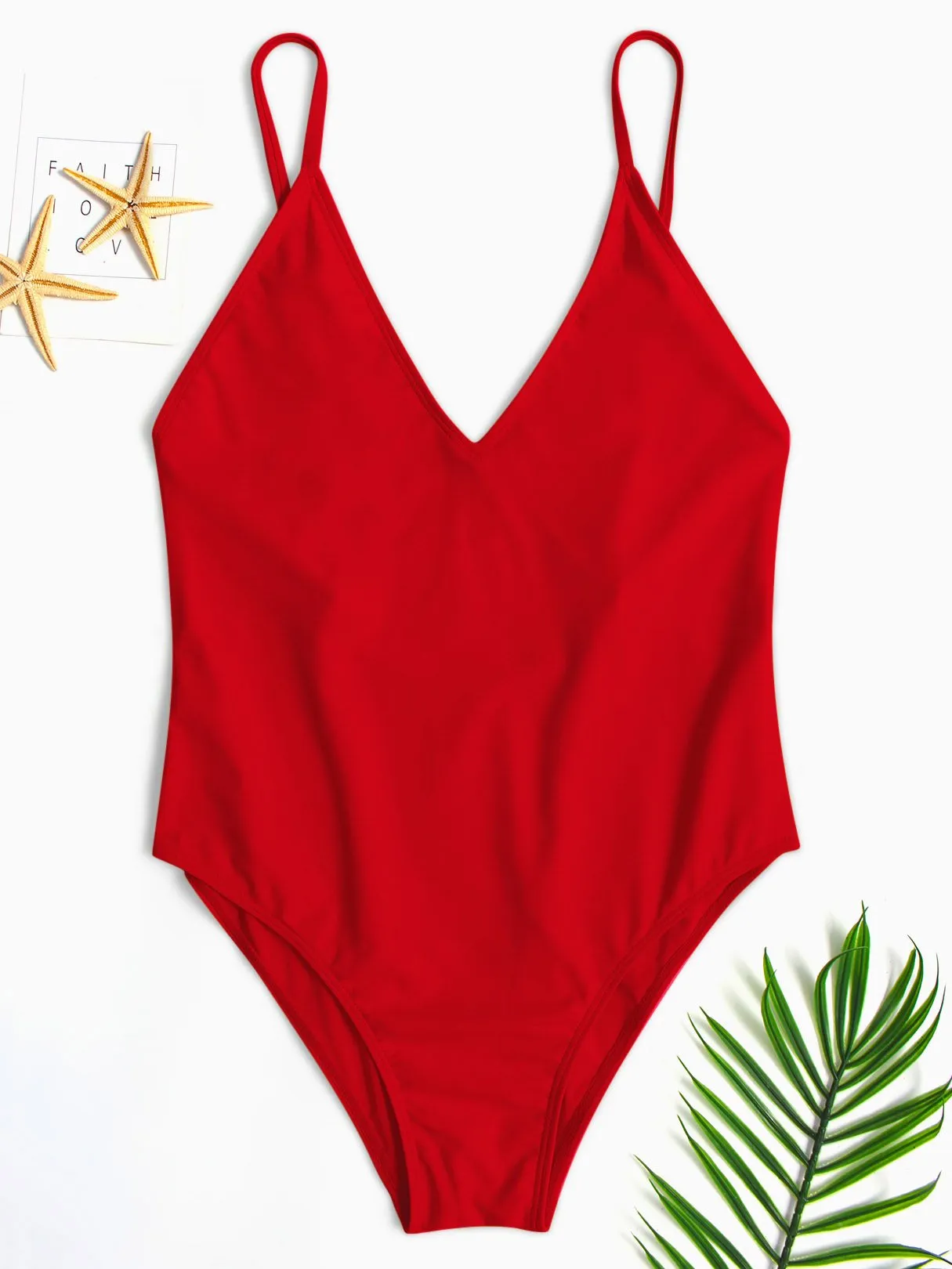 Wholesale Deep V Neck Plain Spaghetti Strap One-Pieces Swimwear