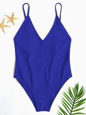 Wholesale Deep V Neck Plain Spaghetti Strap One-Pieces Swimwear