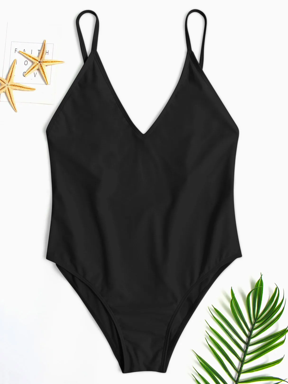 Wholesale Deep V Neck Plain Spaghetti Strap One-Pieces Swimwear