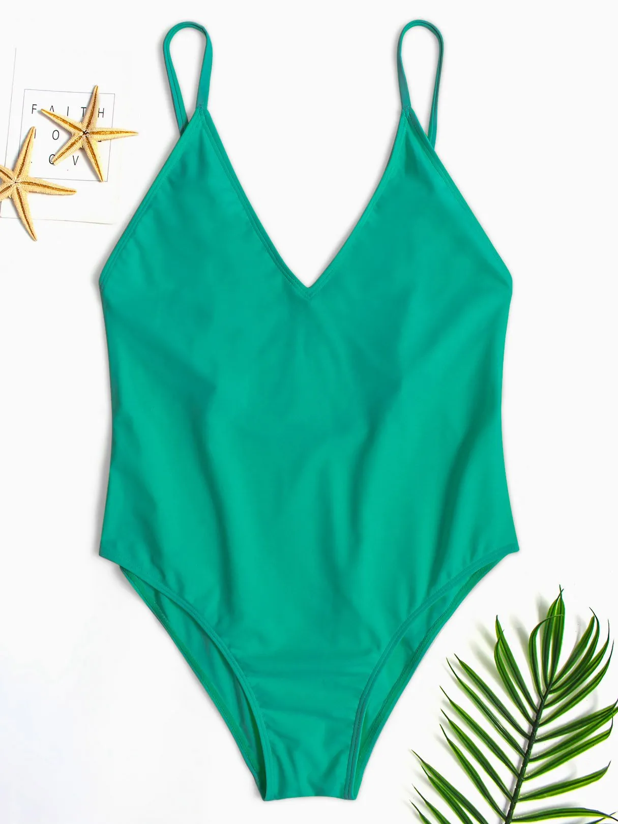 Wholesale Deep V Neck Plain Spaghetti Strap One-Pieces Swimwear
