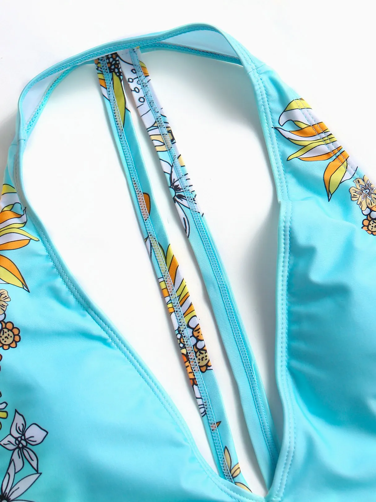 Wholesale Deep V Neck Sleeveless Floral Print One-Pieces Swimsuits