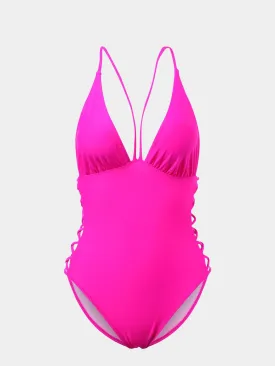 Wholesale Deep V Neck Sleeveless Lace-Up Spaghetti Strap One-Pieces Swimsuits