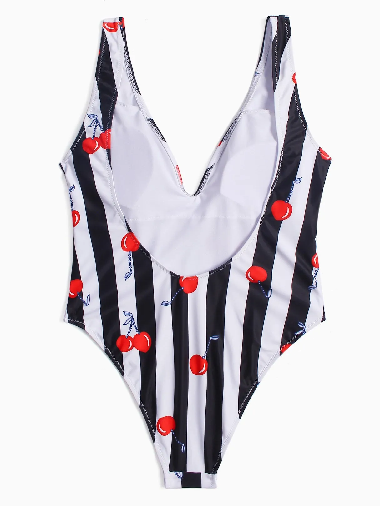 Wholesale Deep V Neck Sleeveless Stripe Floral Print Backless One-Pieces Swimsuits