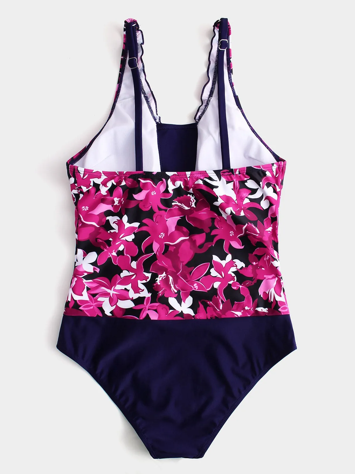 Wholesale Fuchsia V-Neck Floral Print One-Pieces Swimsuits