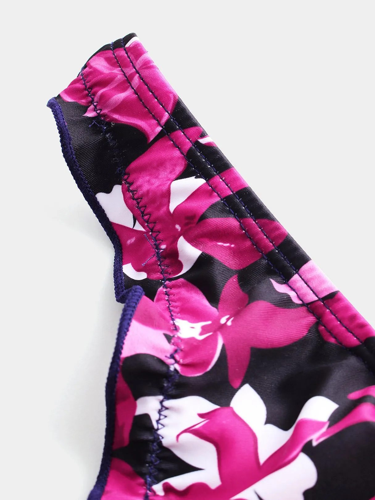 Wholesale Fuchsia V-Neck Floral Print One-Pieces Swimsuits