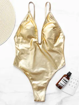 Wholesale Gold Scoop Neck Plain One-Pieces