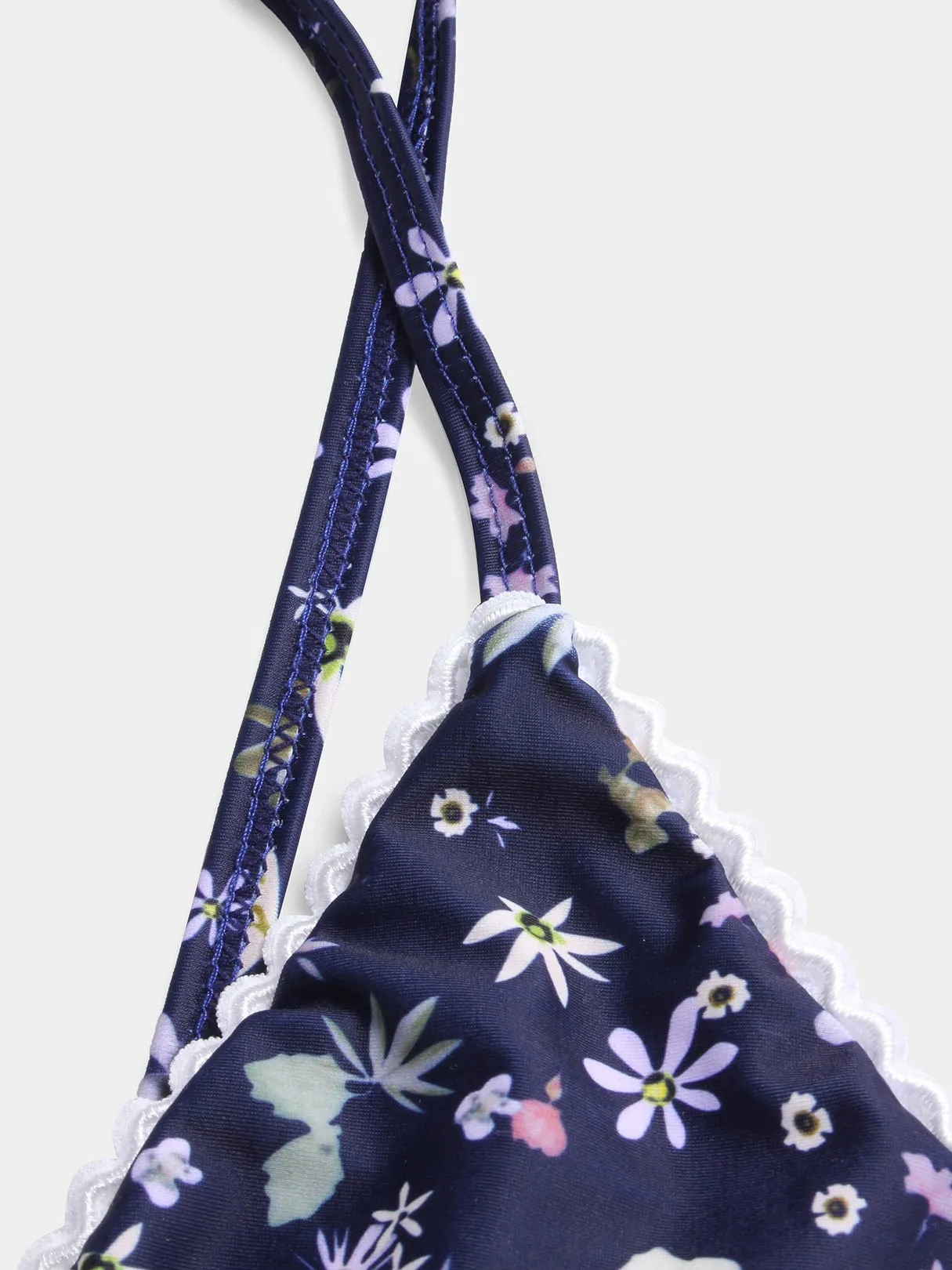 Wholesale Navy V-Neck Sleeveless Floral Print Lace-Up One-Pieces Swimsuits