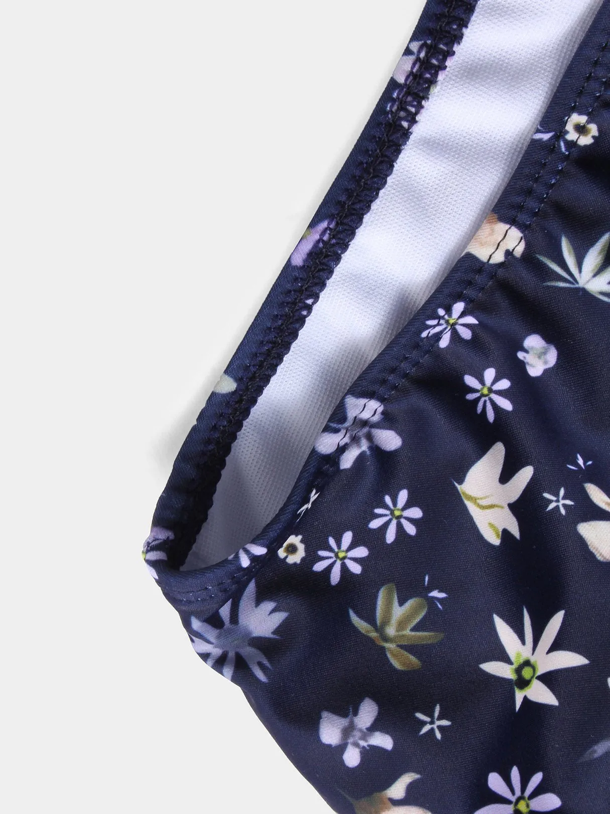 Wholesale Navy V-Neck Sleeveless Floral Print Lace-Up One-Pieces Swimsuits