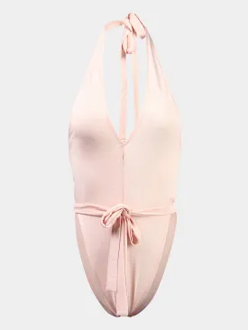 Wholesale Pink V-Neck Sleeveless Backless One-Pieces Swimwears
