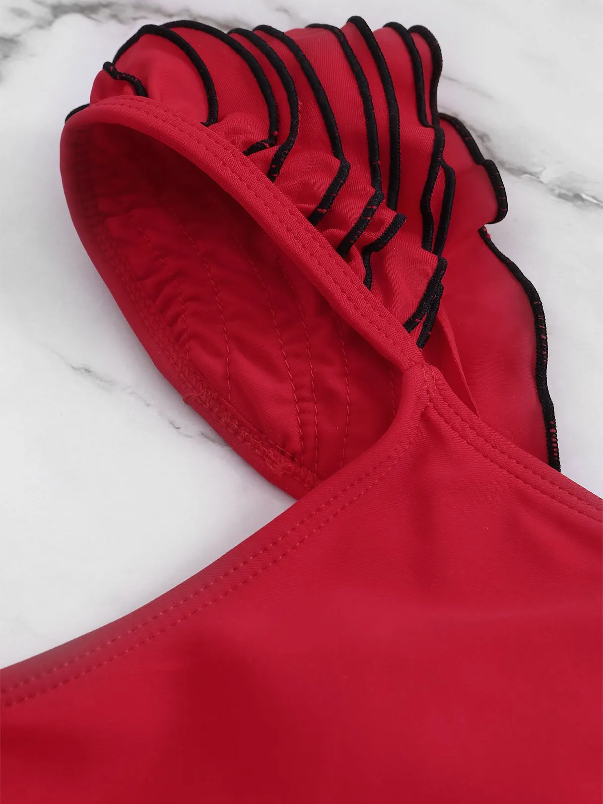 Wholesale Red Round Neck Backless One-Pieces Swimsuits