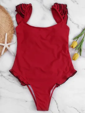 Wholesale Red Round Neck Backless One-Pieces Swimsuits