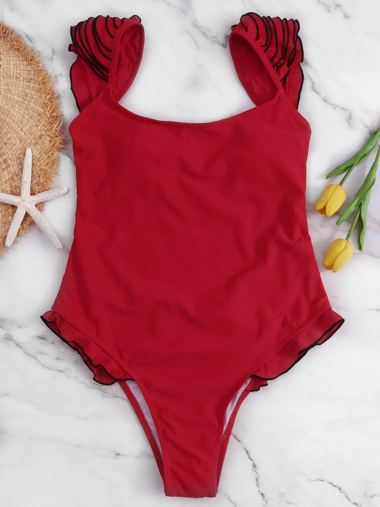 Wholesale Red Round Neck Backless One-Pieces Swimsuits