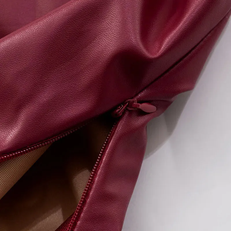 Wine Red Strapless Leather Top – Sexy Slim Fit Party Top