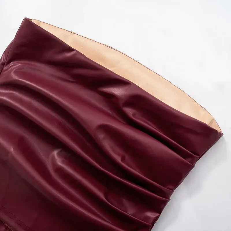 Wine Red Strapless Leather Top – Sexy Slim Fit Party Top