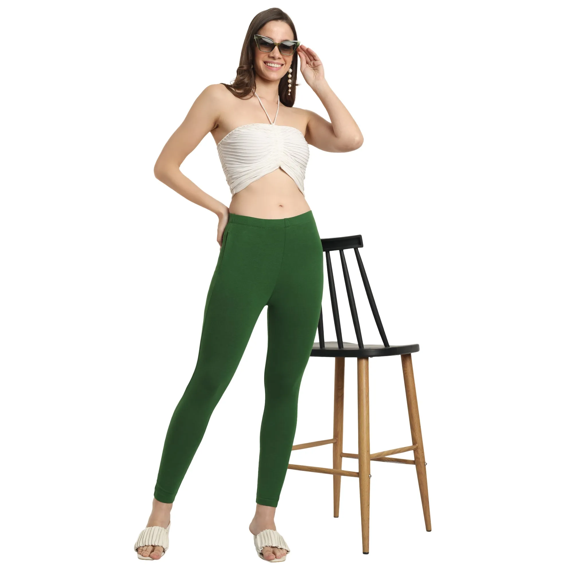 Women Dark Green Ankle Length Legging