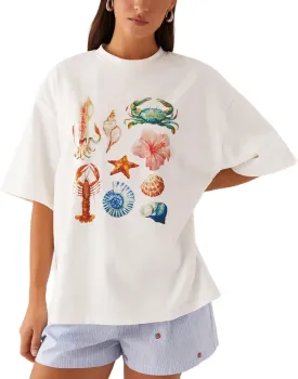 Women Oversized Graphic T Shirt Y2k Short Sleeve Crew Neck Drop Shoulder Loose Fit Tees Summer Preppy Aesthetic Baggy Top