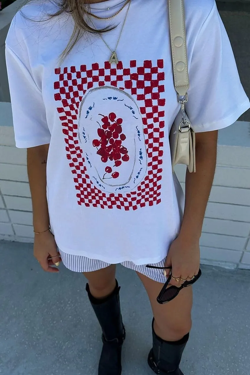 Women Oversized Graphic T Shirt Y2k Short Sleeve Crew Neck Drop Shoulder Loose Fit Tees Summer Preppy Aesthetic Baggy Top