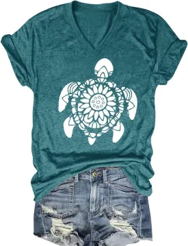 Women V Neck Sunflower Graphic Shirt Cute Dandelion Teen Girls Tee Tops Short Sleeve Cowgirls Casual T Shirts