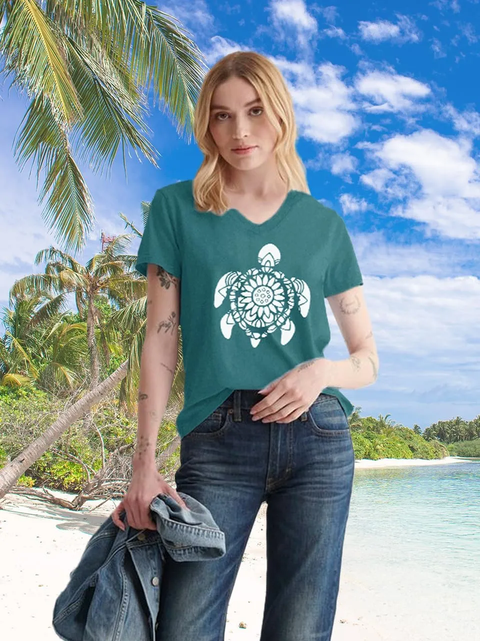 Women V Neck Sunflower Graphic Shirt Cute Dandelion Teen Girls Tee Tops Short Sleeve Cowgirls Casual T Shirts