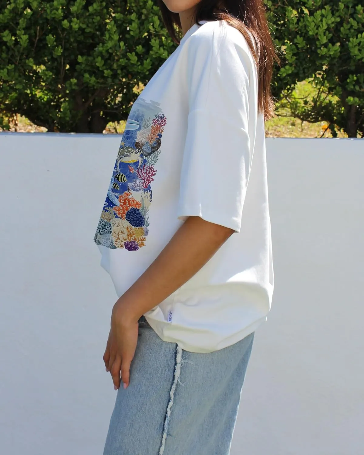 Women Y2k Oversized Graphic Tees Floral Ocean Print Short Sleeve Crewneck Tshirts Teen Girls Aesthetic Streetwear