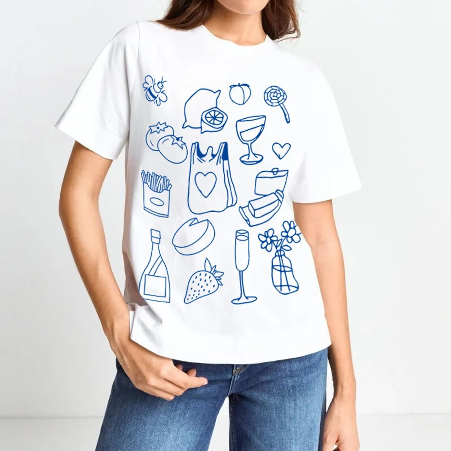 Women Y2k Oversized Graphic Tees Floral Ocean Print Short Sleeve Crewneck Tshirts Teen Girls Aesthetic Streetwear