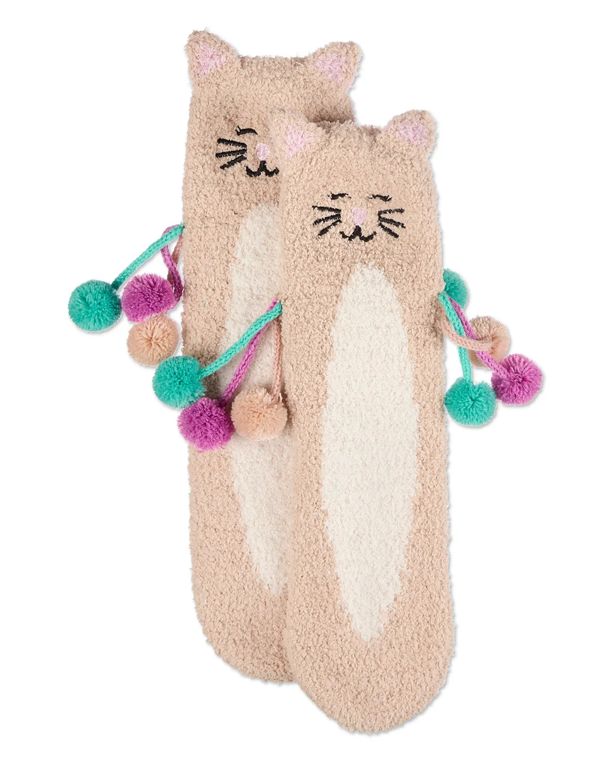 Women's Cat Embellished Plush Crew Socks